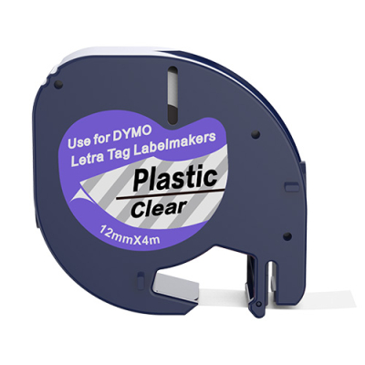 Dymo 12267 kompatible Etikettenband, Schwarz auf transparent, 12mm x 4m