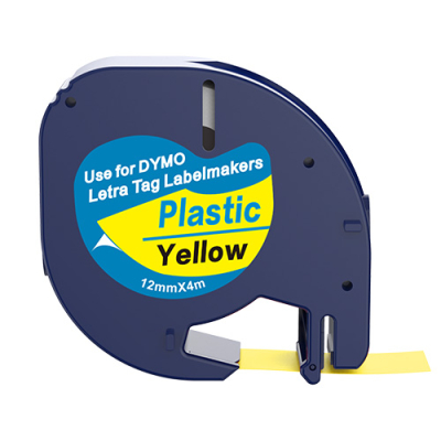 Dymo 91222 kompatible Etikettenband, Schwarz auf gelb, 12mm x 4m