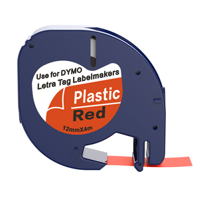 Dymo 91223 kompatible Etikettenband, Schwarz auf rot, 12mm x 4m