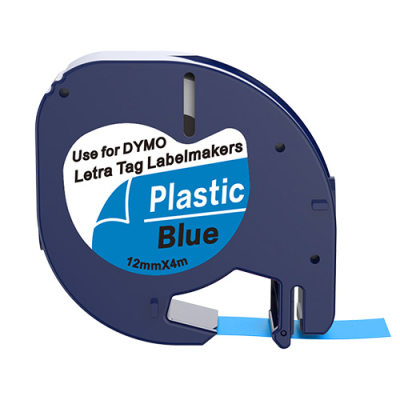 Dymo 91225 kompatible Etikettenband, Schwarz auf blau, 12mm x 4m