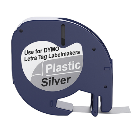 Dymo 91208 kompatible Etikettenband, Schwarz auf silber, 12mm x 4m