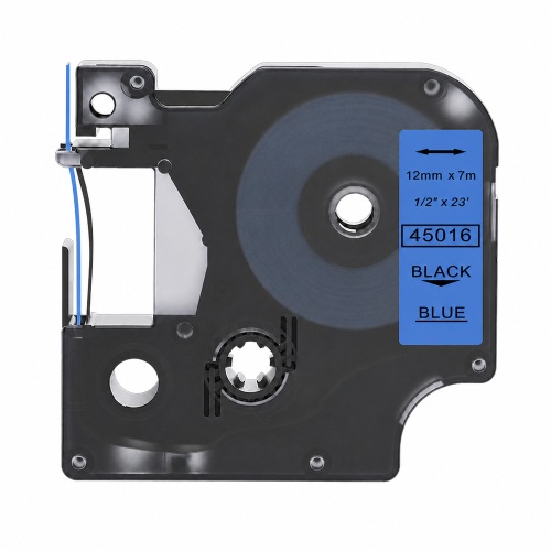 Dymo 45016 kompatible Beschriftungsband, Schwarz auf blau, 12mm x 7m