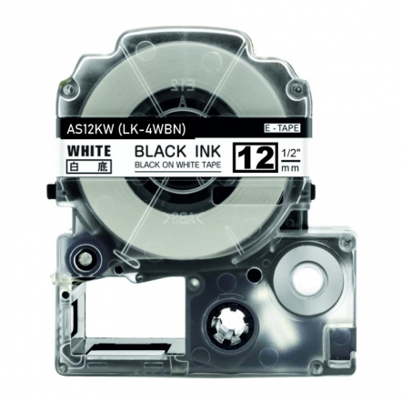 Epson LK-4WBN kompatible Etikettenband, Schwarz auf weiß, 12mm x 8m