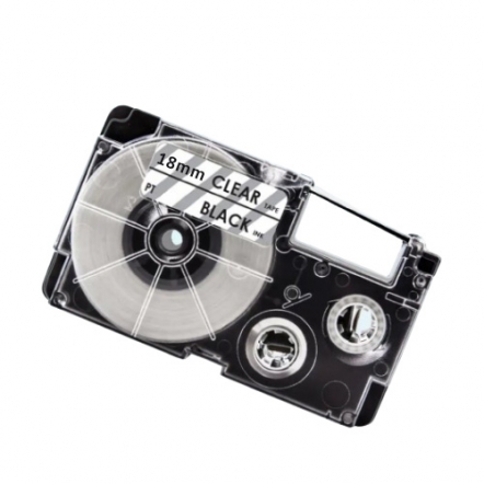 Casio XR-18X kompatible Etikettenband, Schwarz auf transparent, 18mm x 8m