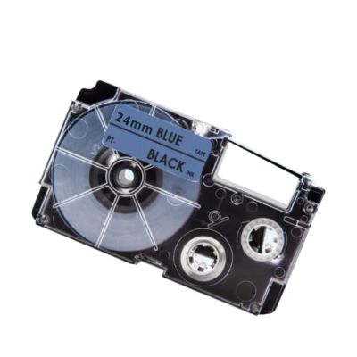 Casio XR-24BU kompatible Etikettenband, Schwarz auf blau, 24mm x 8m